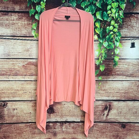 J Jill Wearever Open Front Long Cardigan Large Sweater Rayon Blend Apricot Peach - Picture 1 of 6
